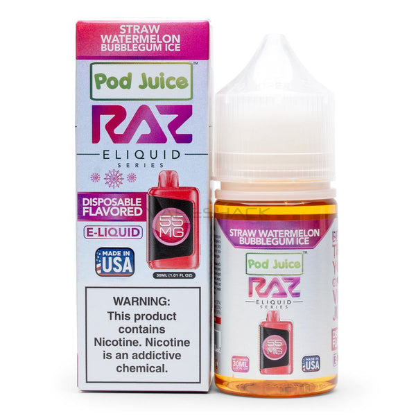 Straw Watermelon Bubblegum Ice - Pod Juice X Raz E-Liquid - 30ML  Vape  Shack